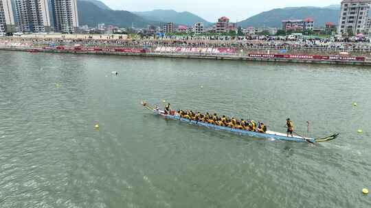 端午节赛龙舟航拍龙舟比赛俯拍湖水面划龙舟