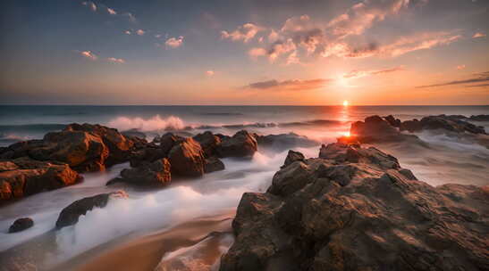 海边海岸线延时