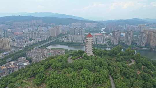 航拍宁德塔山公园城市风景