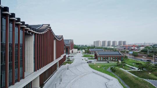 航拍上海人文松江艺术中心云间会堂建筑