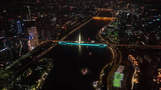 广东省广州市猎德大桥夜景航拍