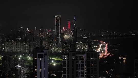 深圳南山区CBD高楼大厦夜景航拍