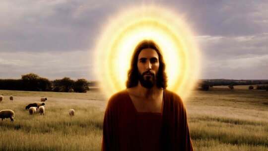 耶稣形象站在田野背景前