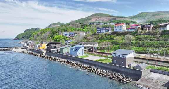 北海道 小樽 日本旅游 日本航拍 海边铁路