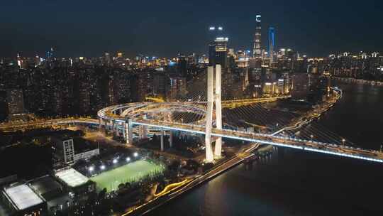 上海市南浦大桥城市交通车流夜景航拍