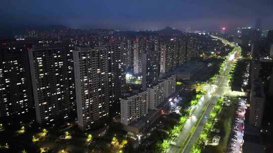 城市街道路口小区夜景蓝调时刻