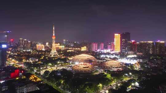 佛山电视塔岭南明珠夜景航拍延时