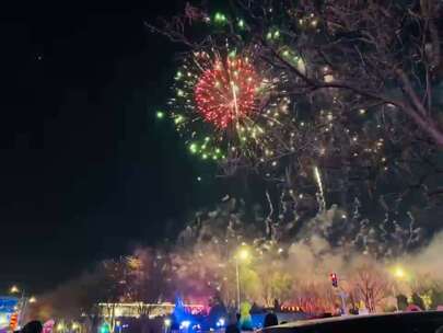 夜空下绚烂多彩的烟花秀