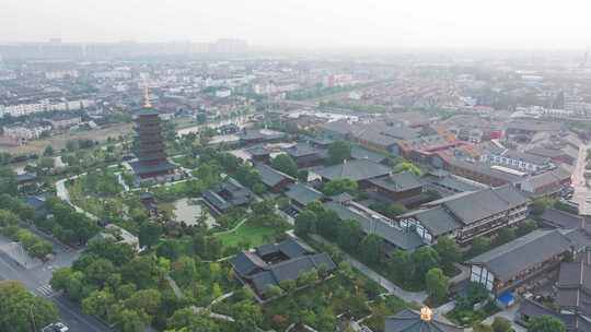 航拍上海宝山寺佛教寺院自然风光