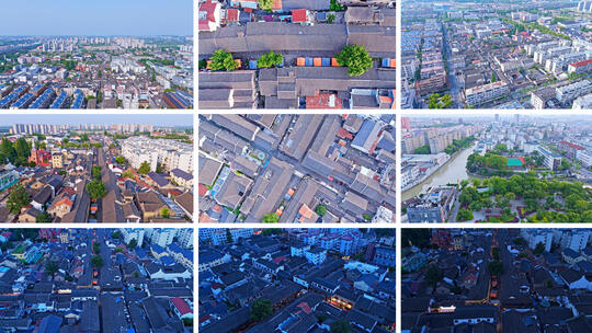 横版实时航拍上海川沙古镇高清在线视频素材下载