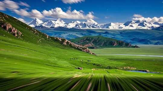 草原雪山自然风光全景