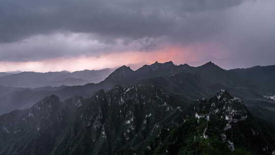 北京箭扣长城暴雨云海晚霞日转夜延时摄影8k视频素材模板下载