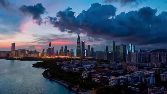 深圳城市风光航拍夜景