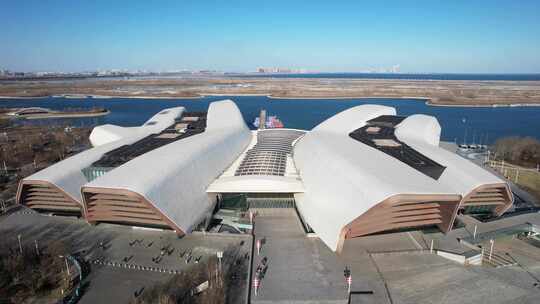 天津滨海国家海洋博物馆城市建筑风光航拍