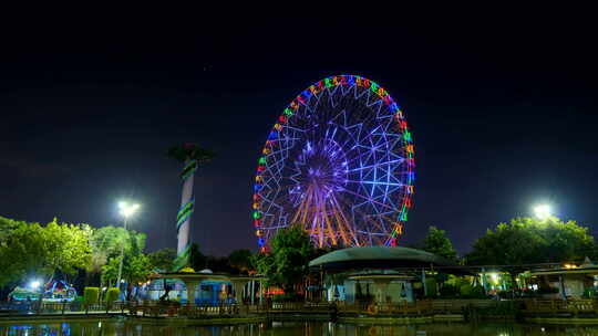 摩天轮游乐场夜景 彩灯霓虹灯闪烁