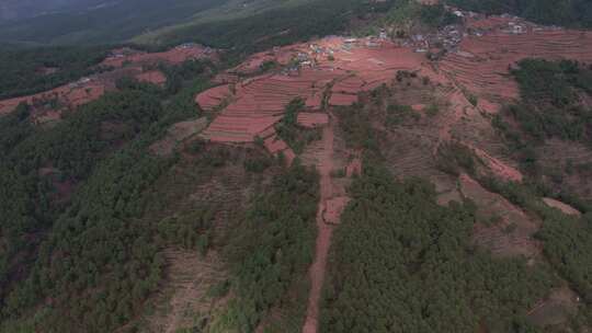 航拍中国西部四川大凉山高原山地村庄风光