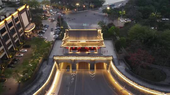 广东惠州朝京门历史古建筑夜景航拍