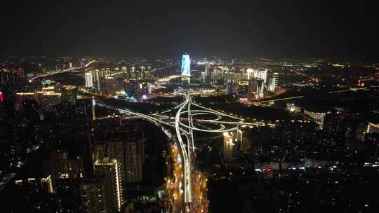 河南郑州城市夜景灯光航拍