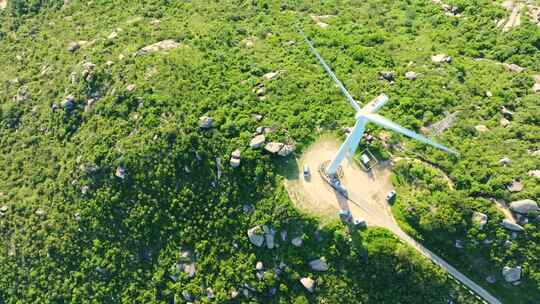 4K 海岛风车山风力发电、绿色清洁能源航拍