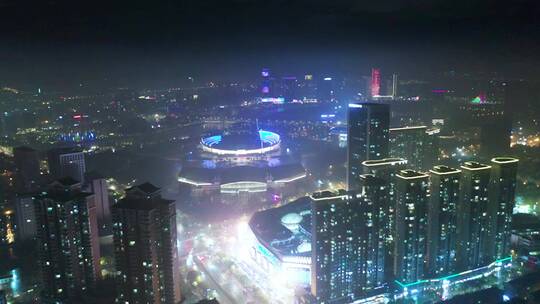 义乌市城市地标夜景风光4K航拍