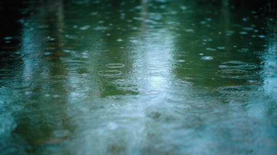 秋雨季节意境梅雨雨滴水面波纹涟漪特写