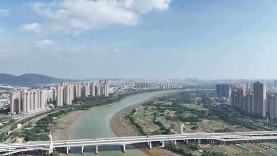 泉州黄龙大桥航拍晋江河流泉州滨江两岸风景