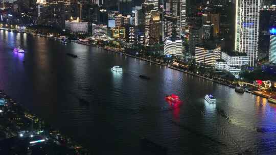 航拍上海黄浦江夜景