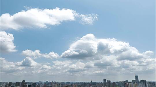 航拍上海高空蓝天白云云彩延时变化晴天