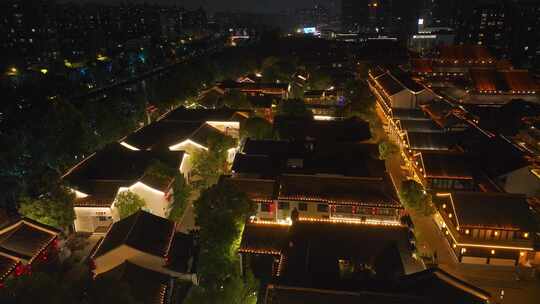 杭州拱墅区大兜路历史街区香积寺夜景航拍