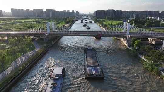 京杭运河苏州浒墅关船流如织（航拍素材）