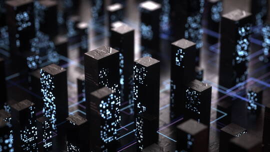 3D渲染抽象现代城市区高层建筑摩天大楼