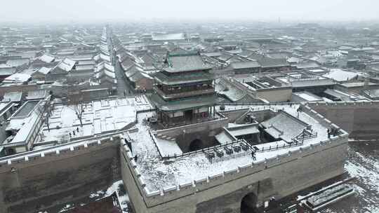 山西晋中平遥古城雪景航拍风景宣传视频