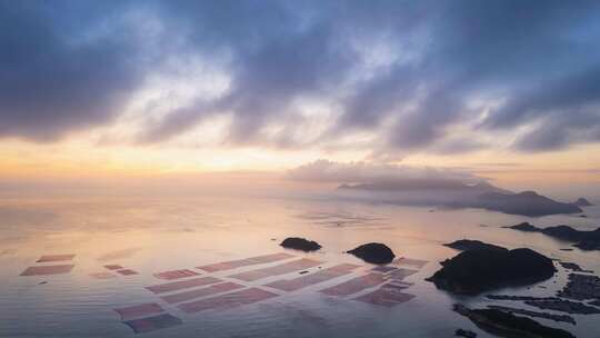 福建霞浦花竹村海上日出风景航拍延时