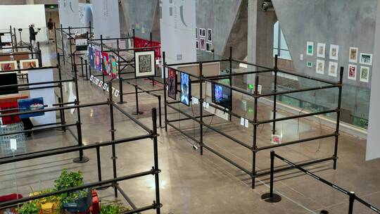 艺术展厅 艺术画作 展览馆航拍全景视频素材模板下载