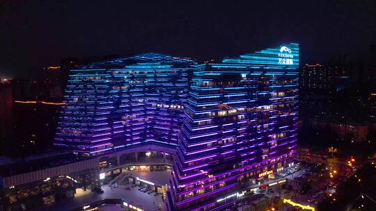 航拍西安 万豪国际 W酒店夜景亮化视频素材模板下载
