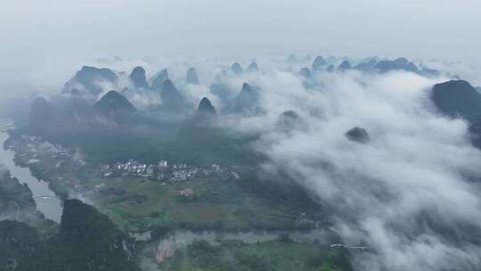 桂林山水漓江风光航拍