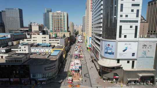 繁华都市商业街俯瞰全景