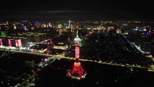 河北石家庄电视塔夜景晚霞航拍