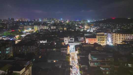 广东潮州夜景延时潮州古城夜景延时航拍