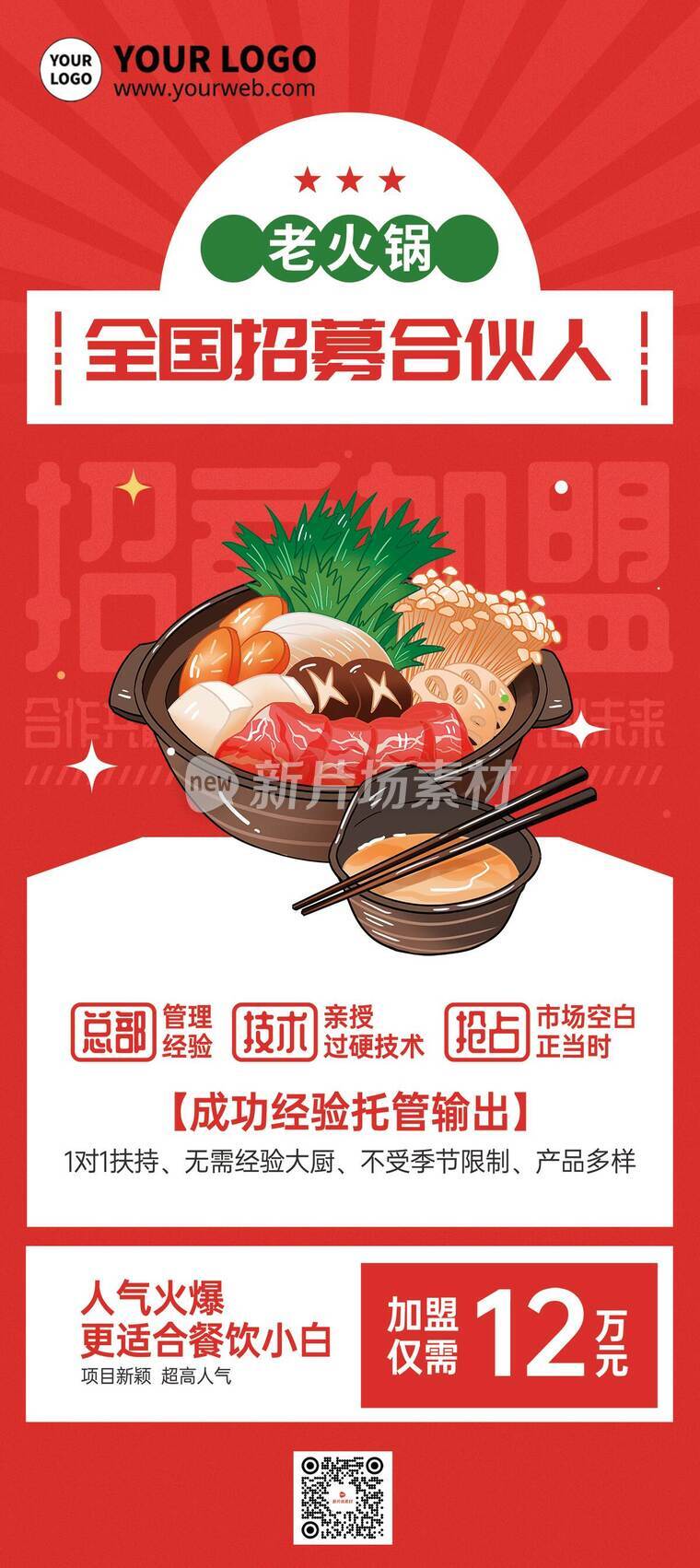 漫画风老火锅合伙人招募时尚详情长图