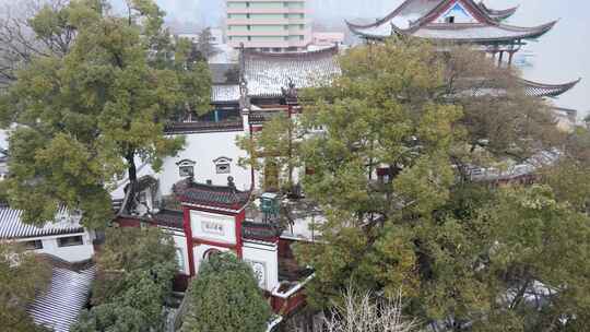 武汉汉阳区晴川阁雪景航拍