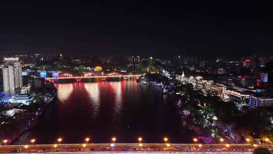 广西柳州柳江两岸夜景灯光航拍