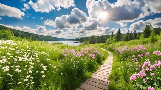 花海木栈道自然风光全景