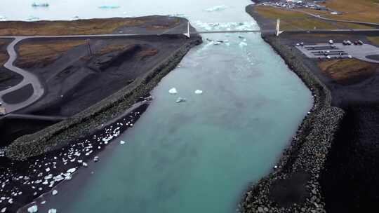 4k航拍冰岛钻石沙滩全景抬头视角
