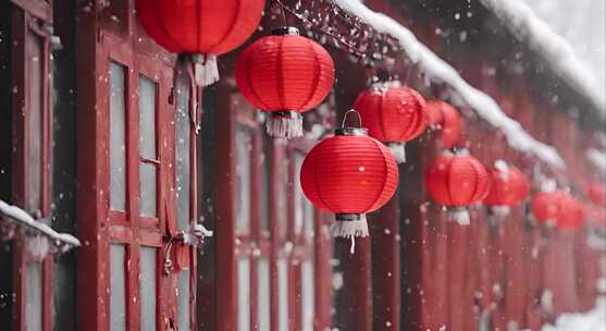 春节冬天灯笼雪景合集