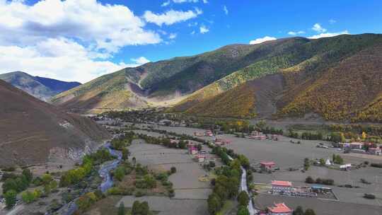 航拍四川甘孜新都桥甲根坝彩林秋景风光