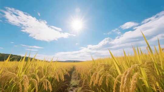 阳光照耀下的金黄稻田