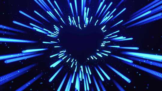迷人的蓝色发光心脏辐射光在动态宇宙显示。
