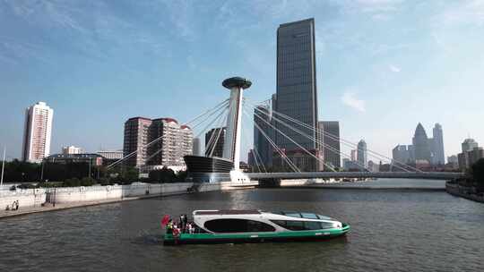 天津海河风景津湾赤峰桥城市风光航拍