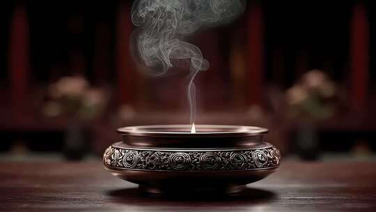 唐朝寺庙香炉青烟袅袅升腾